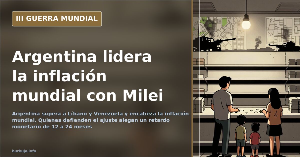 Silueta de una motosierra sobre un mapa de Argentina, con billetes y una gráfica de inflación interanual en ascenso