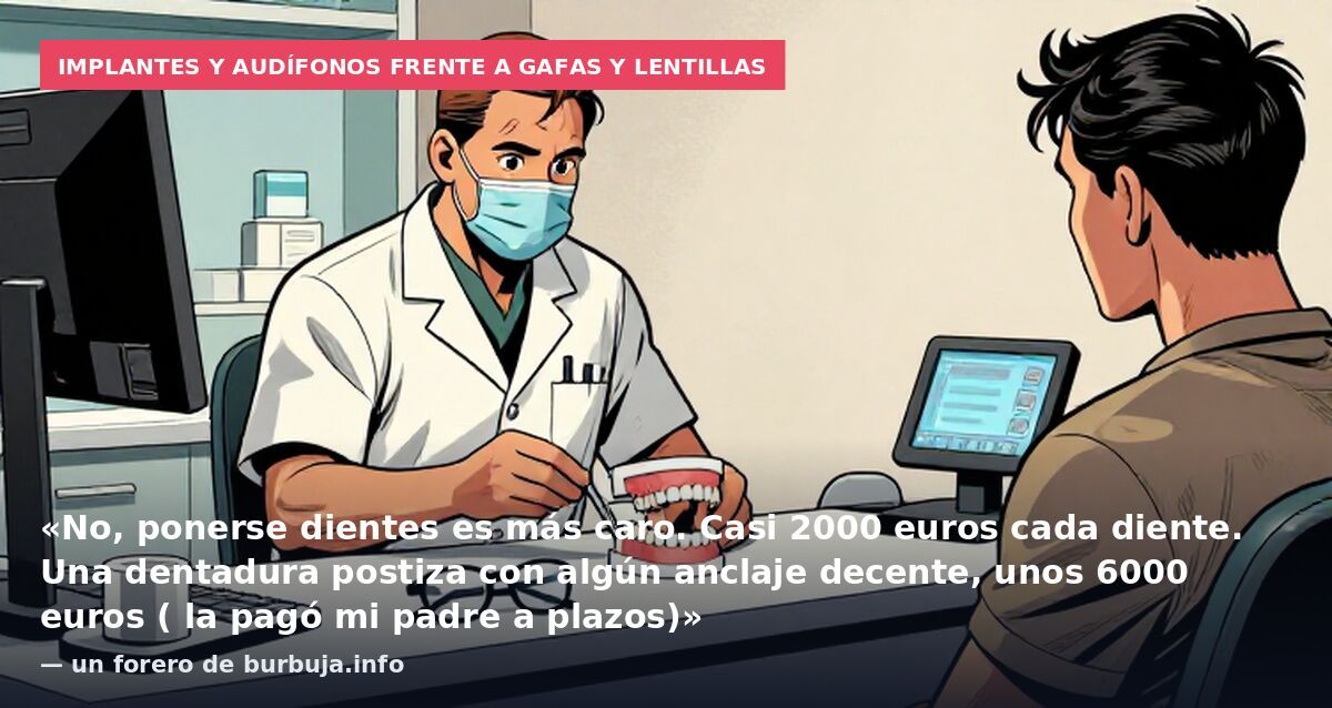 Implantes y audífonos frente a gafas y lentillas: «No, ponerse dientes es más caro. Casi 2000 euros cada diente. Una dentadura postiza con algún anclaje decente, unos 6000 euros ( la pagó mi padre a plazos)» — un forero de burbuja.info