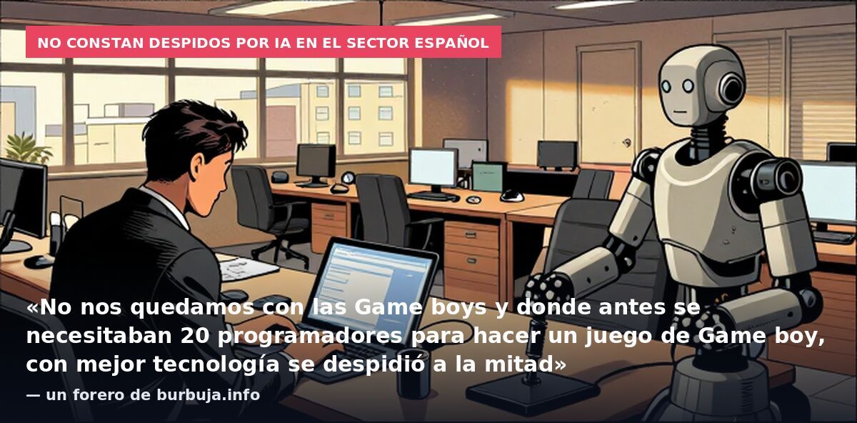No constan despidos por IA en el sector español: «No nos quedamos con las Game boys y donde antes se necesitaban 20 programadores para hacer un juego de Game boy, con mejor tecnología se despidió a la mitad» — un forero de burbuja.info