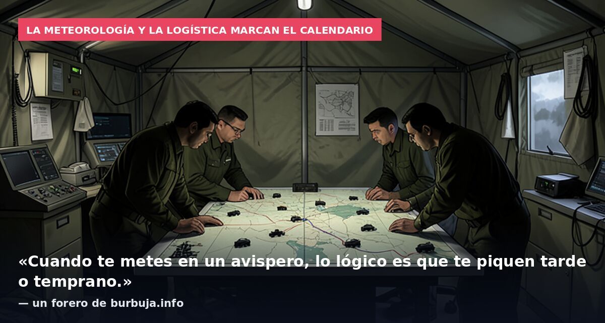 La meteorología y la logística marcan el calendario: «Cuando te metes en un avispero, lo lógico es que te piquen tarde o temprano.» — un forero de burbuja.info