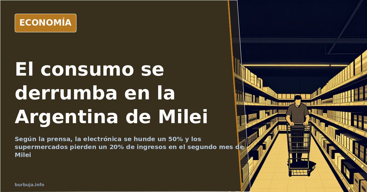 Estantería de electrónica con precios visibles, ilustración sobre la caída de ventas en la Argentina de Milei