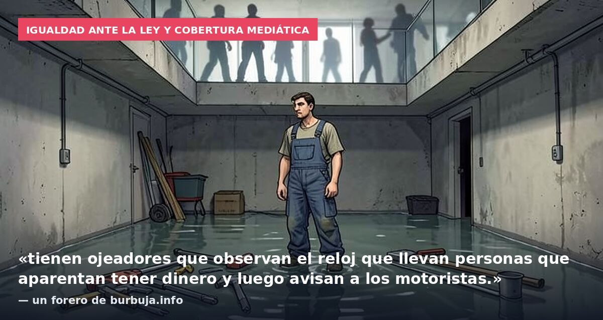 Igualdad ante la ley y cobertura mediática: «tienen ojeadores que observan el reloj que llevan personas que aparentan tener dinero y luego avisan a los motoristas.» — un forero de burbuja.info