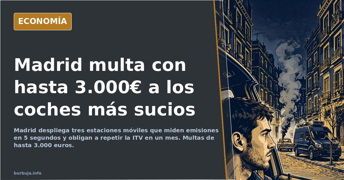 Agente de movilidad de Madrid midiendo emisiones a un coche con equipo portátil en la salida de la M-30