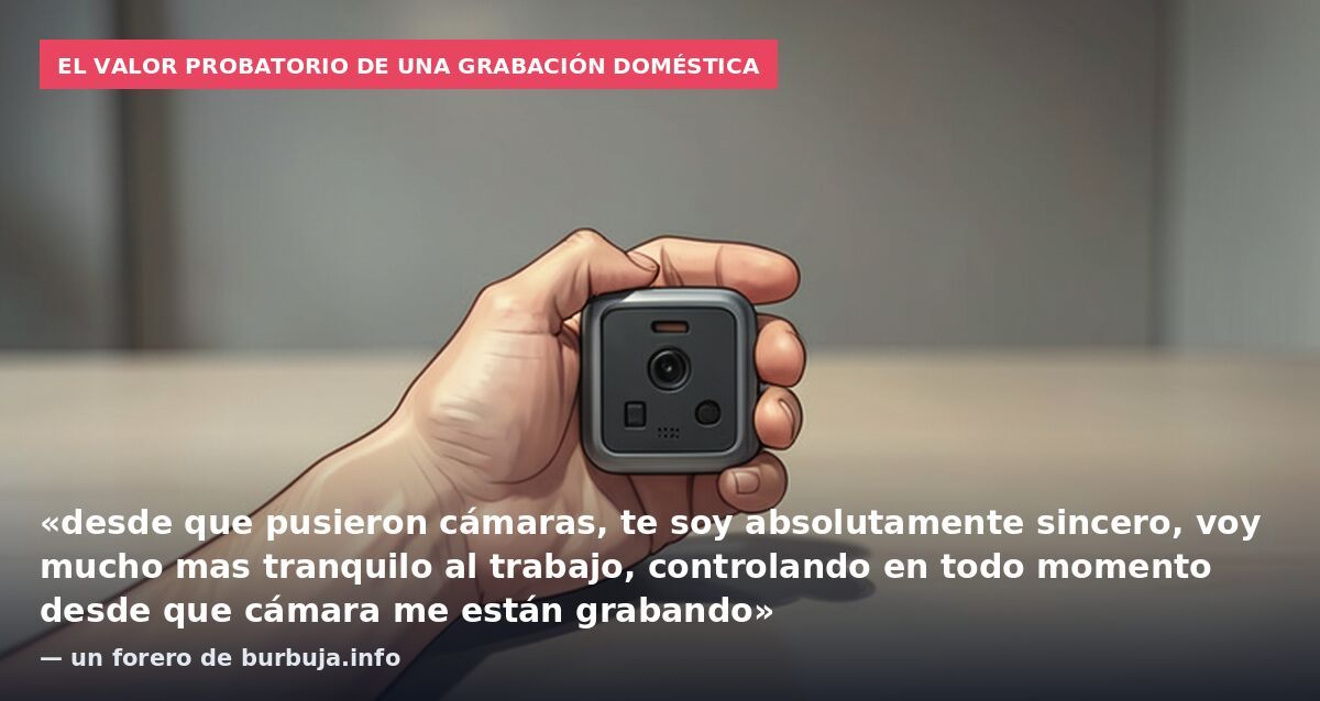 El valor probatorio de una grabación doméstica: «desde que pusieron cámaras, te soy absolutamente sincero, voy mucho mas tranquilo al trabajo, controlando en todo momento desde que cámara me están grabando» — un forero de burbuja.info