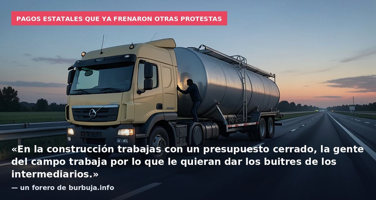 Pagos estatales que ya frenaron otras protestas: «En la construcción trabajas con un presupuesto cerrado, la gente del campo trabaja por lo que le quieran dar los buitres de los intermediarios.» — un forero de burbuja.info