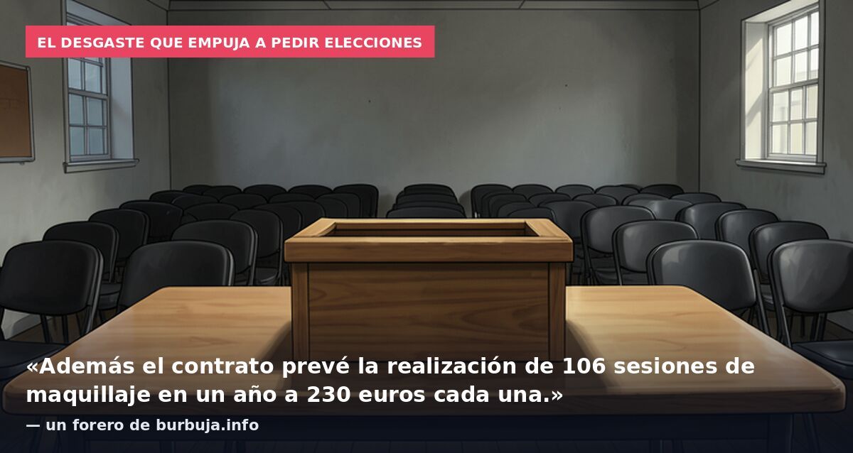 El desgaste que empuja a pedir elecciones: «Además el contrato prevé la realización de 106 sesiones de maquillaje en un año a 230 euros cada una.» — un forero de burbuja.info