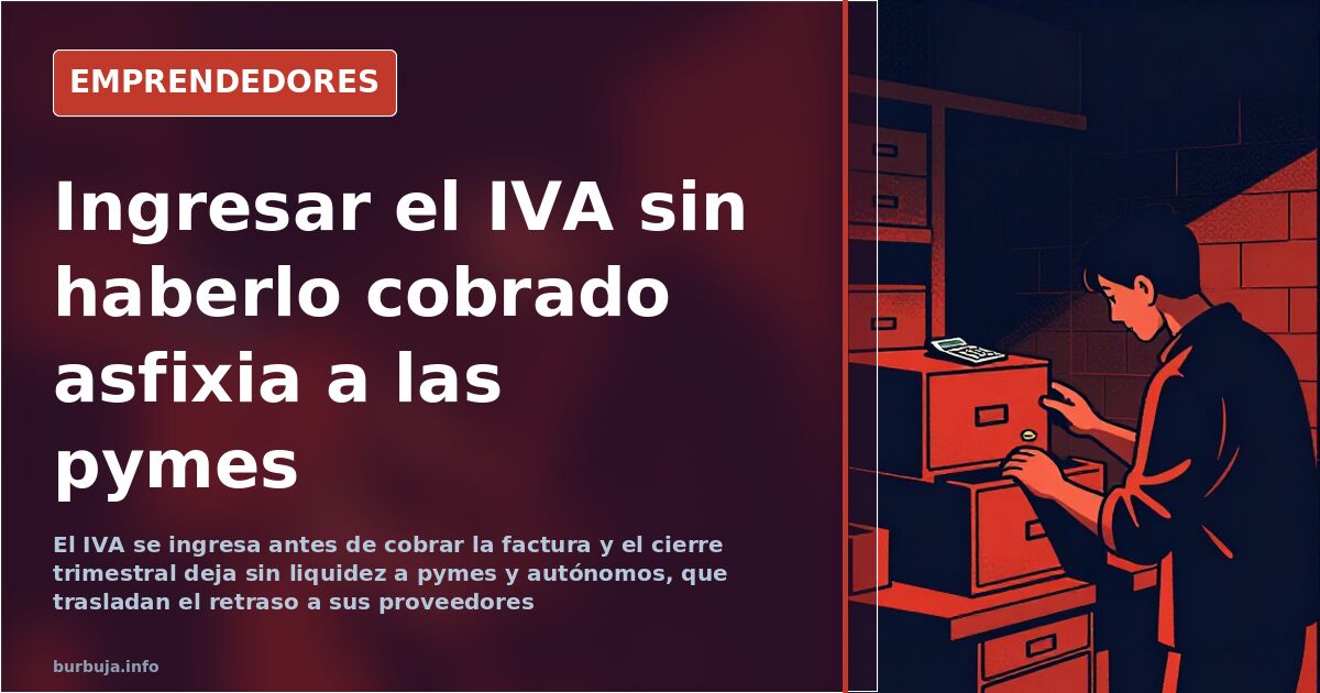 Empresario autónomo revisando facturas y la liquidación trimestral de IVA en su despacho