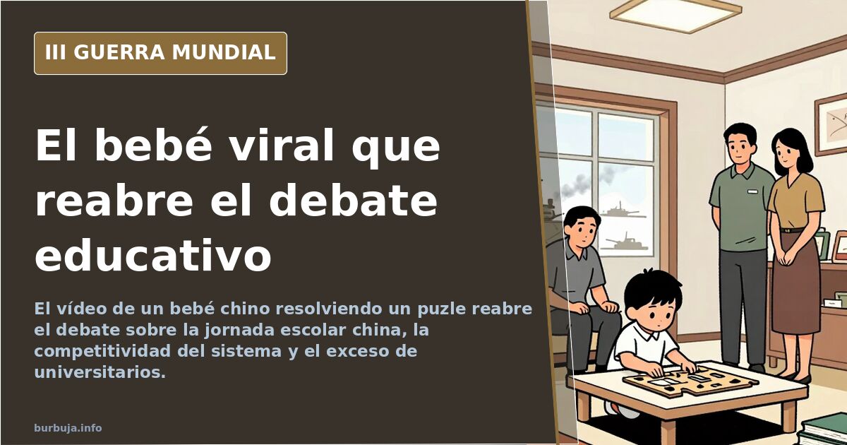 Bebé chino manipulando piezas de un puzle infantil en una mesa, con fondo desenfocado de aula escolar