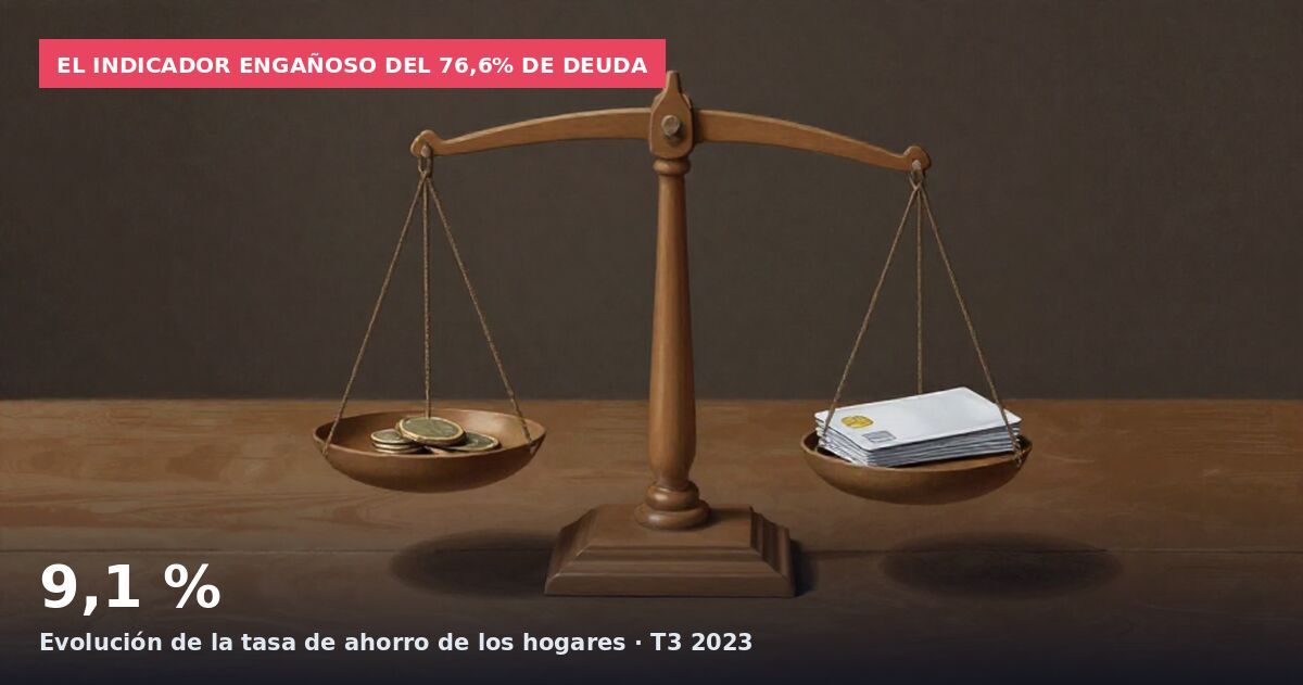 El indicador engañoso del 76,6% de deuda: 9,1 % Evolución de la tasa de ahorro de los hogares · T3 2023