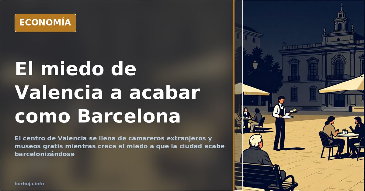 Plaza peatonal del centro de Valencia con terrazas de restaurantes y turistas paseando junto a edificios históricos
