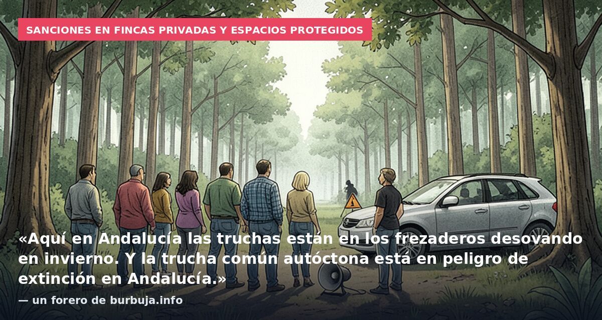 Sanciones en fincas privadas y espacios protegidos: «Aquí en Andalucía las truchas están en los frezaderos desovando en invierno. Y la trucha común autóctona está en peligro de extinción en Andalucía.» — un forero de burbuja.info