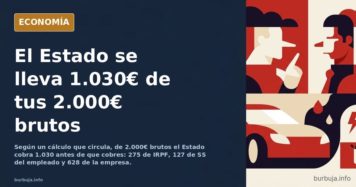 Ilustración editorial de una nómina española desglosada con impuestos IRPF y Seguridad Social restados del salario bruto