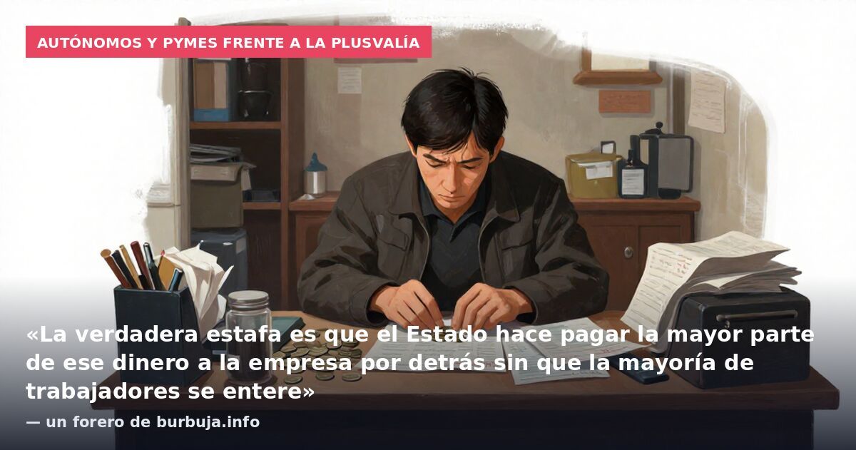 Autónomos y pymes frente a la plusvalía: «La verdadera estafa es que el Estado hace pagar la mayor parte de ese dinero a la empresa por detrás sin que la mayoría de trabajadores se entere» — un forero de burbuja.info