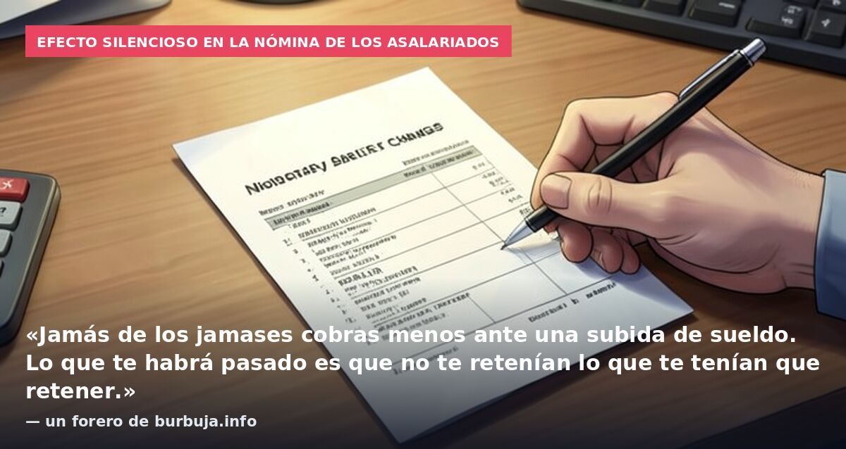 Efecto silencioso en la nómina de los asalariados: «Jamás de los jamases cobras menos ante una subida de sueldo. Lo que te habrá pasado es que no te retenían lo que te tenían que retener.» — un forero de burbuja.info
