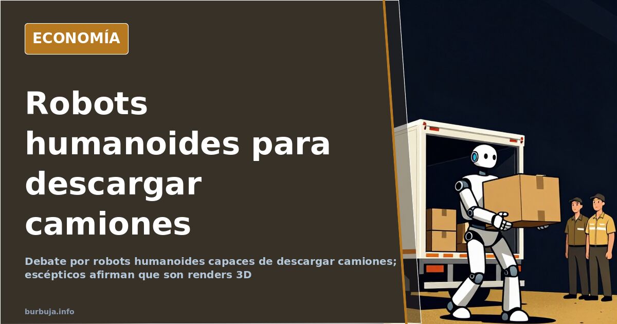 Render de un robot humanoide manipulando cajas durante la descarga de camiones