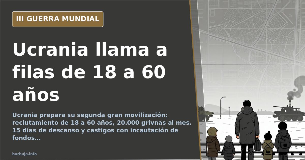 Ilustración documental desaturada de una oficina de reclutamiento ucraniana con mapas y siluetas de equipo militar en el hori