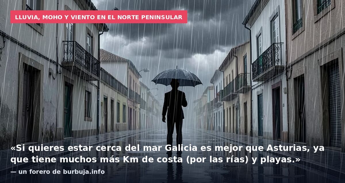 Lluvia, moho y viento en el norte peninsular: «Si quieres estar cerca del mar Galicia es mejor que Asturias, ya que tiene muchos más Km de costa (por las rías) y playas.» — un forero de burbuja.info