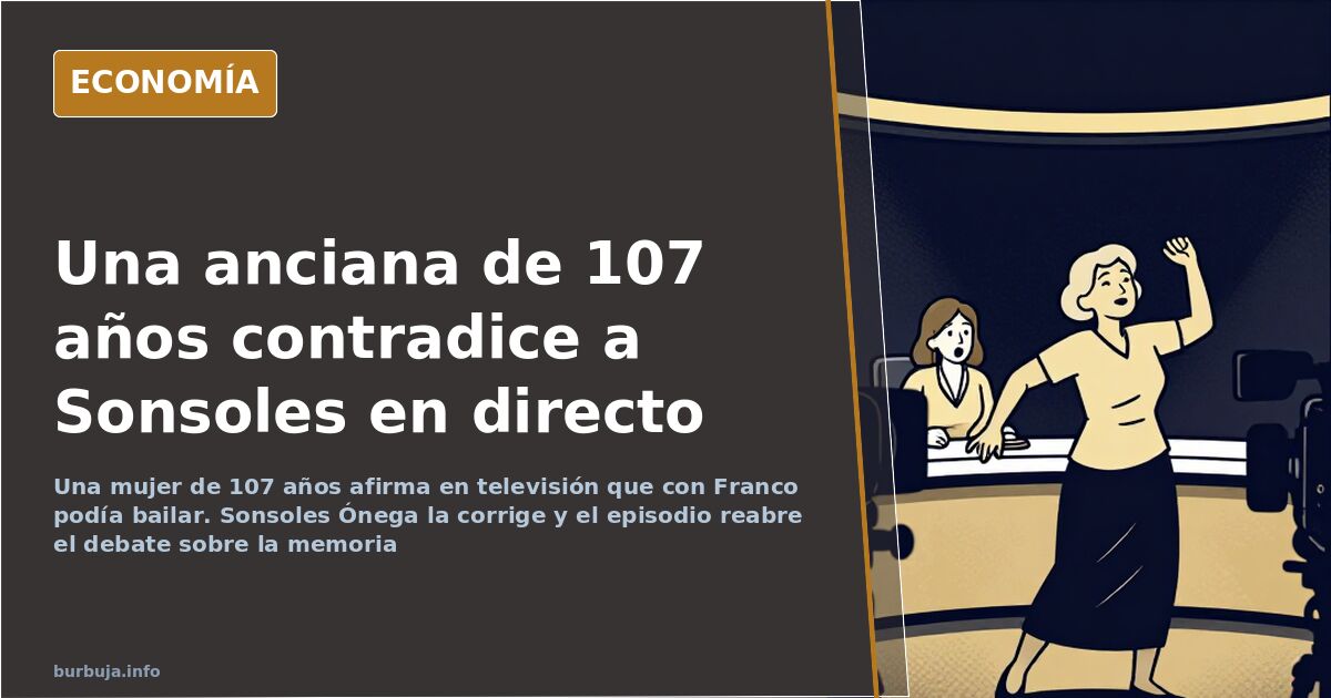 Anciana de 107 años hablando en un plató frente a la presentadora, escena editorial sobre memoria y franquismo