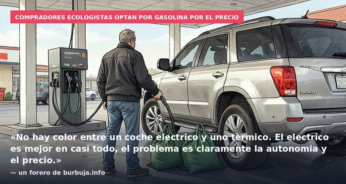 Compradores ecologistas optan por gasolina por el precio: «No hay color entre un coche electrico y uno termico. El electrico es mejor en casi todo, el problema es claramente la autonomia y el precio.» — un forero de burbuja.info