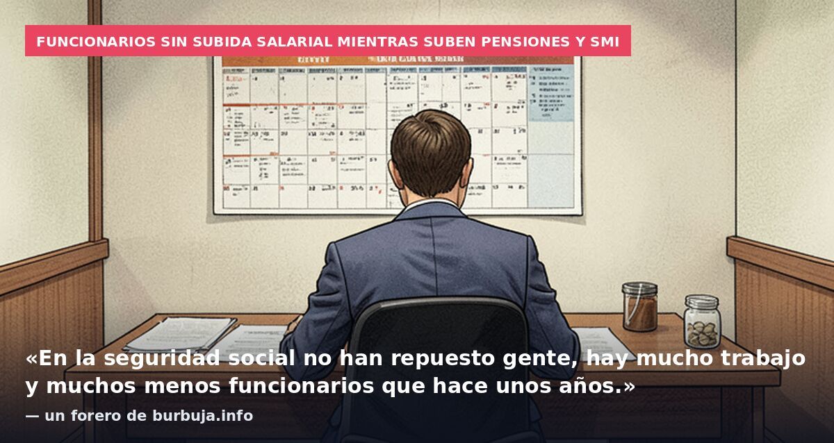 Funcionarios sin subida salarial mientras suben pensiones y SMI: «En la seguridad social no han repuesto gente, hay mucho trabajo y muchos menos funcionarios que hace unos años.» — un forero de burbuja.info