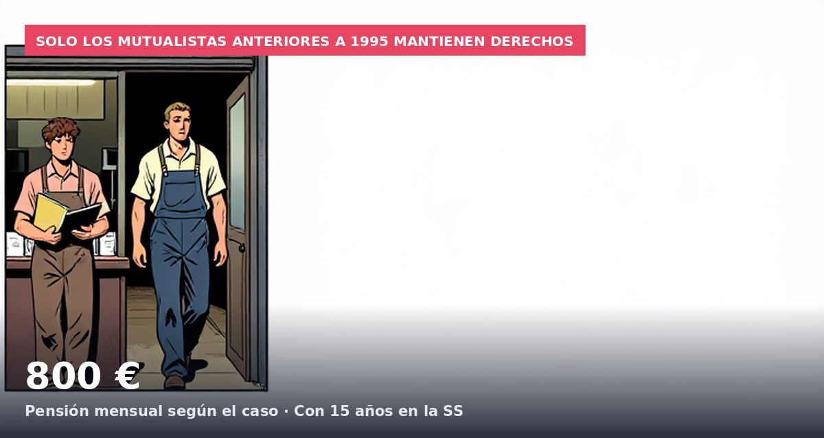 Solo los mutualistas anteriores a 1995 mantienen derechos: 800 € Pensión mensual según el caso · Con 15 años en la SS
