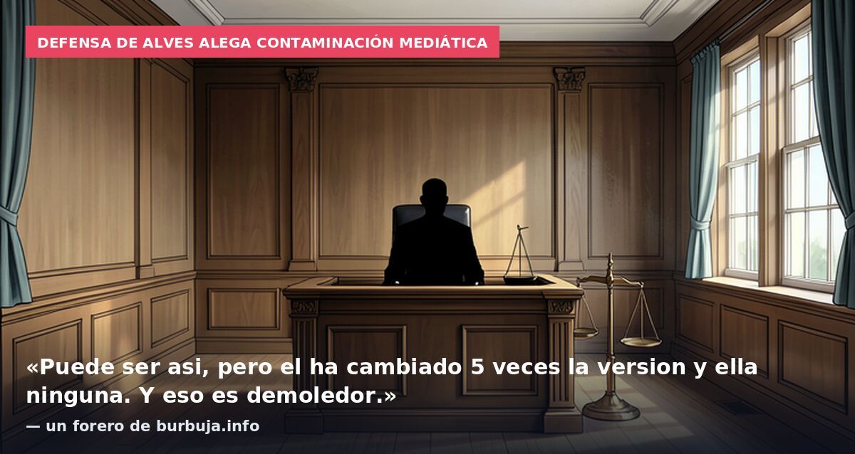 Defensa de Alves alega contaminación mediática: «Puede ser asi, pero el ha cambiado 5 veces la version y ella ninguna. Y eso es demoledor.» — un forero de burbuja.info