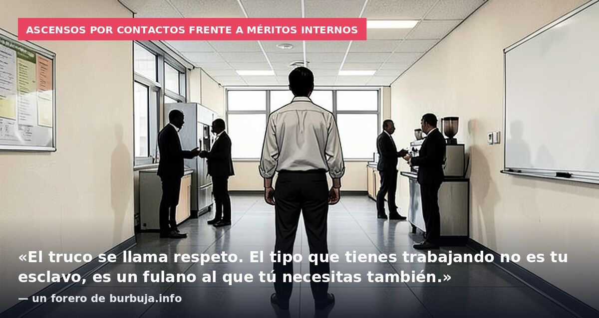 Ascensos por contactos frente a méritos internos: «El truco se llama respeto. El tipo que tienes trabajando no es tu esclavo, es un fulano al que tú necesitas también.» — un forero de burbuja.info