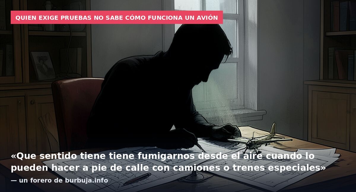 Quien exige pruebas no sabe cómo funciona un avión: «Que sentido tiene tiene fumigarnos desde el aire cuando lo pueden hacer a pie de calle con camiones o trenes especiales» — un forero de burbuja.info