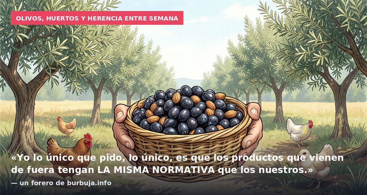 Olivos, huertos y herencia entre semana: «Yo lo único que pido, lo único, es que los productos que vienen de fuera tengan LA MISMA NORMATIVA que los nuestros.» — un forero de burbuja.info