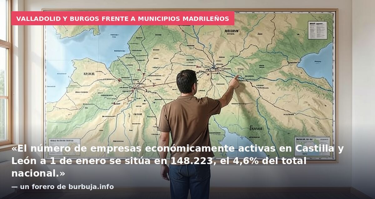 Valladolid y Burgos frente a municipios madrileños: «El número de empresas económicamente activas en Castilla y León a 1 de enero se sitúa en 148.223, el 4,6% del total nacional.» — un forero de burbuja.info