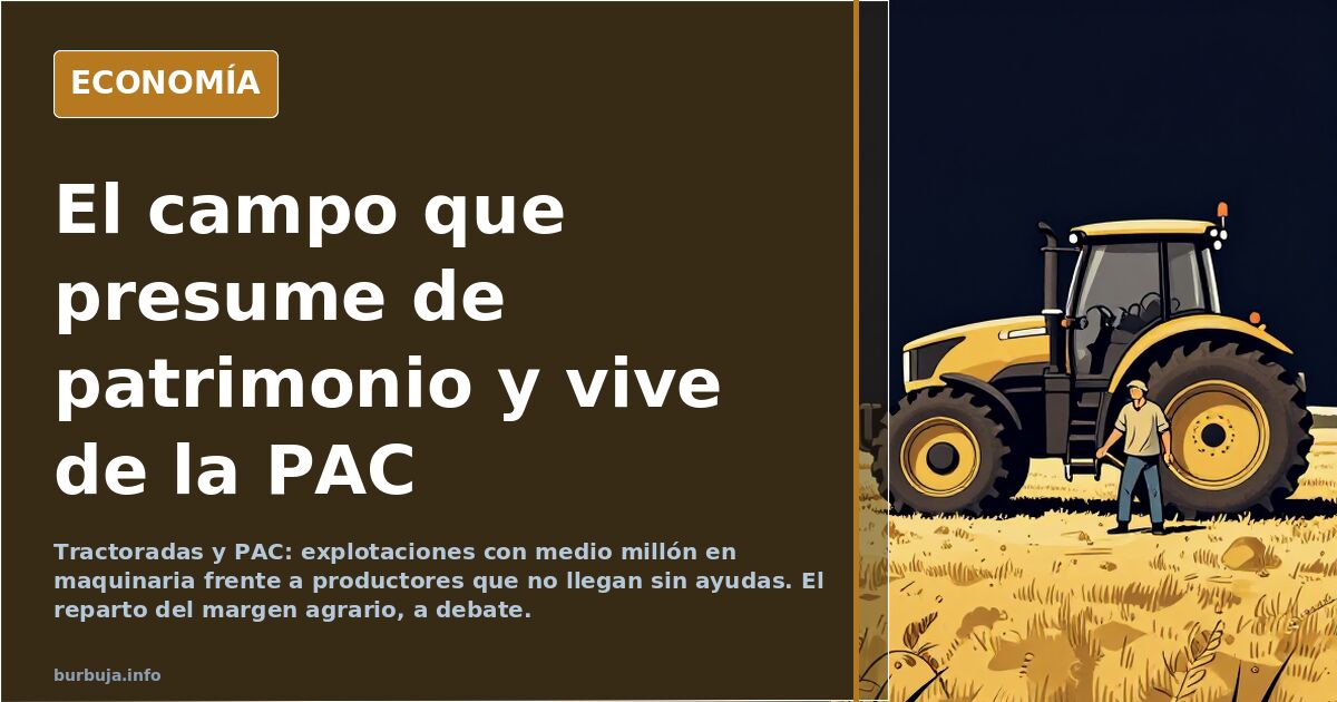 Tractorada en una carretera española con tractores y maquinaria agrícola al fondo durante una protesta del campo
