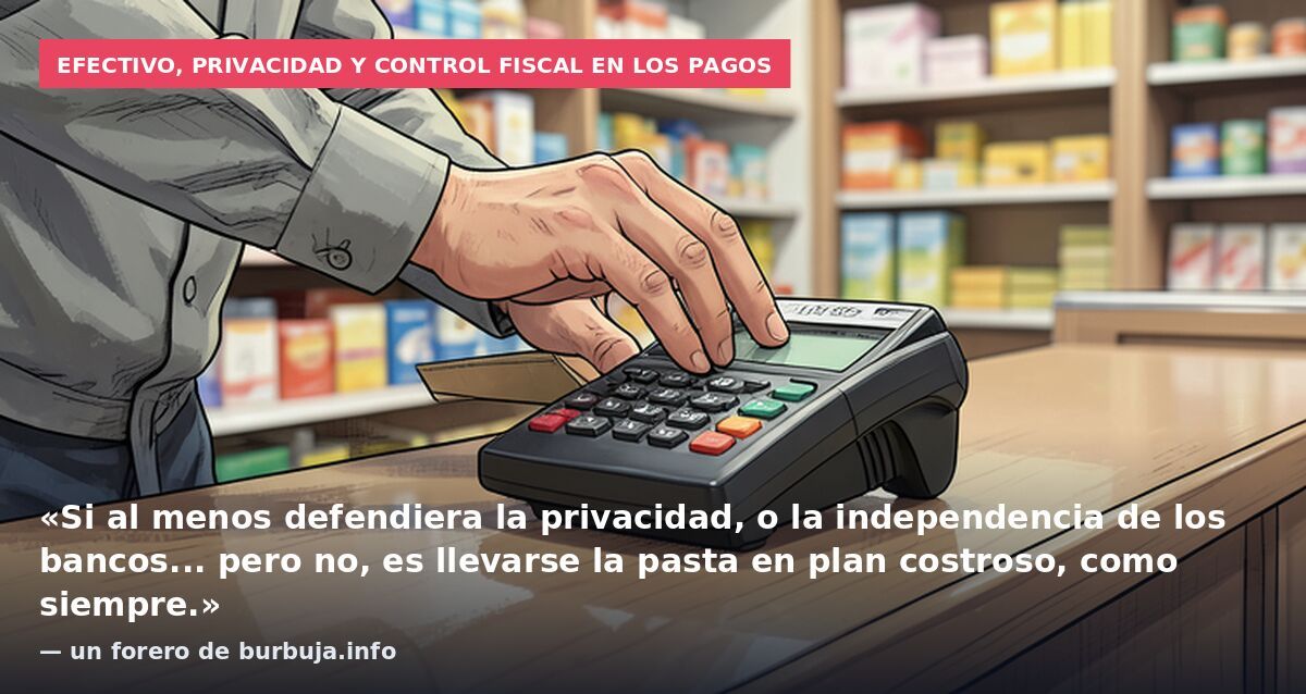 Efectivo, privacidad y control fiscal en los pagos: «Si al menos defendiera la privacidad, o la independencia de los bancos... pero no, es llevarse la pasta en plan costroso, como siempre.» — un forero de burbuja.info