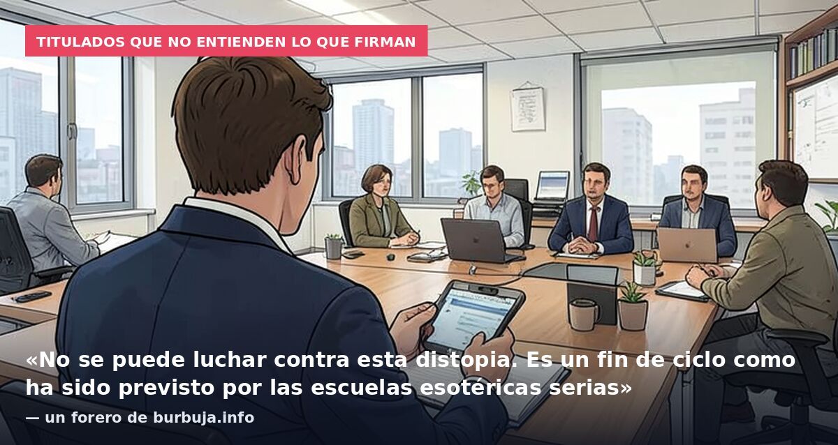 Titulados que no entienden lo que firman: «No se puede luchar contra esta distopia. Es un fin de ciclo como ha sido previsto por las escuelas esotéricas serias» — un forero de burbuja.info