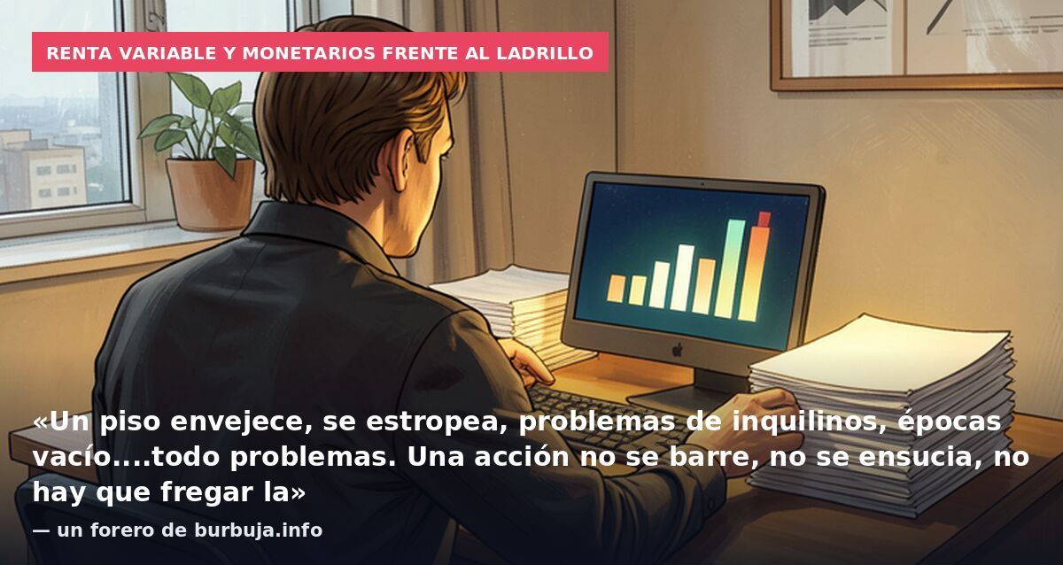 Renta variable y monetarios frente al ladrillo: «Un piso envejece, se estropea, problemas de inquilinos, épocas vacío....todo problemas. Una acción no se barre, no se ensucia, no hay que fregar la» — un forero de burbuja.info