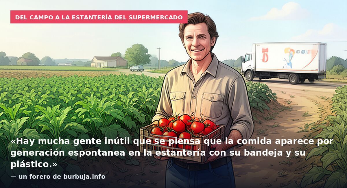Del campo a la estantería del supermercado: «Hay mucha gente inútil que se piensa que la comida aparece por generación espontanea en la estantería con su bandeja y su plástico.» — un forero de burbuja.info