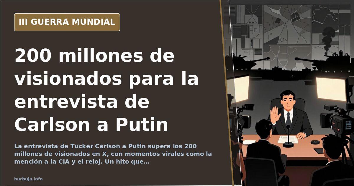 Gráfico de barras mostrando la evolución de visionados de la entrevista de Tucker Carlson a Putin, desde 147 hasta 200,7 mill