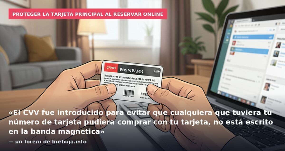 Proteger la tarjeta principal al reservar online: «El CVV fue introducido para evitar que cualquiera que tuviera tu número de tarjeta pudiera comprar con tu tarjeta, no está escrito en la banda magnetica» — un forero de burbuja.info