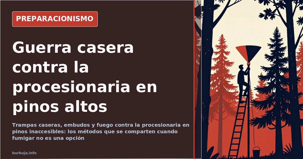 Bolsas de procesionaria del pino colgando de las ramas altas de un pino