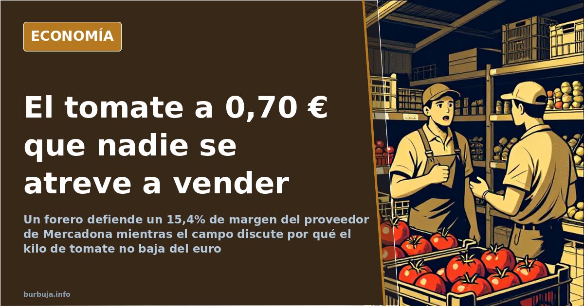 Cajas de tomates y sandías apiladas en un almacén agrícola junto a un camión de transporte frigorífico