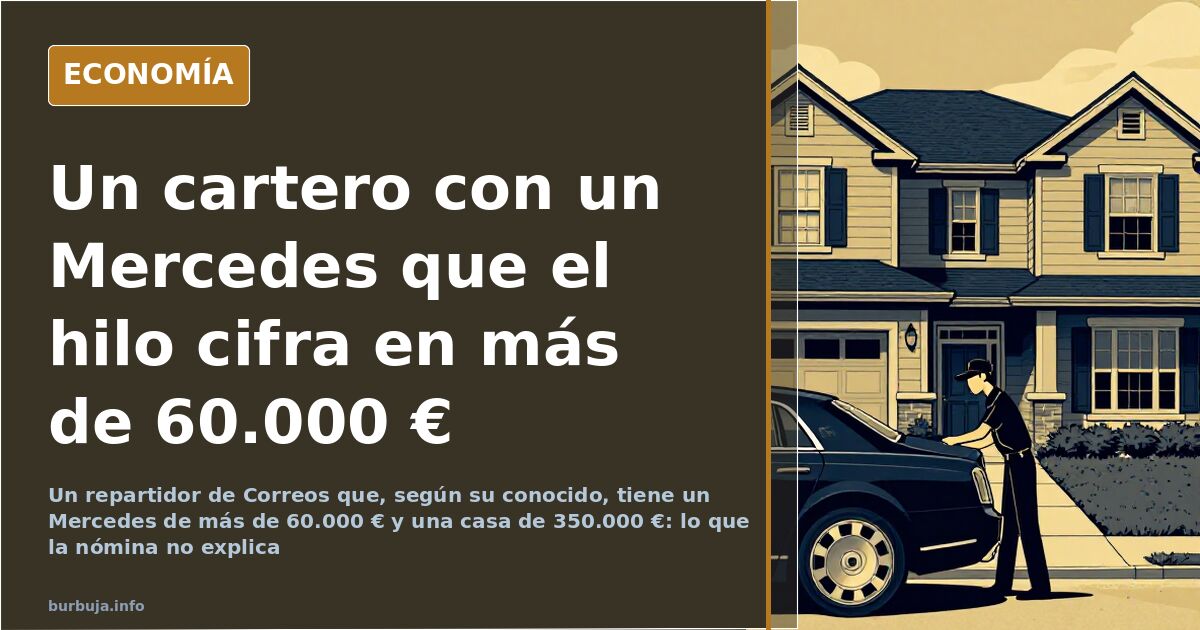 Ilustración editorial de un coche de alta gama aparcado frente a un bloque de viviendas pareadas junto a cuotas y recibos de 