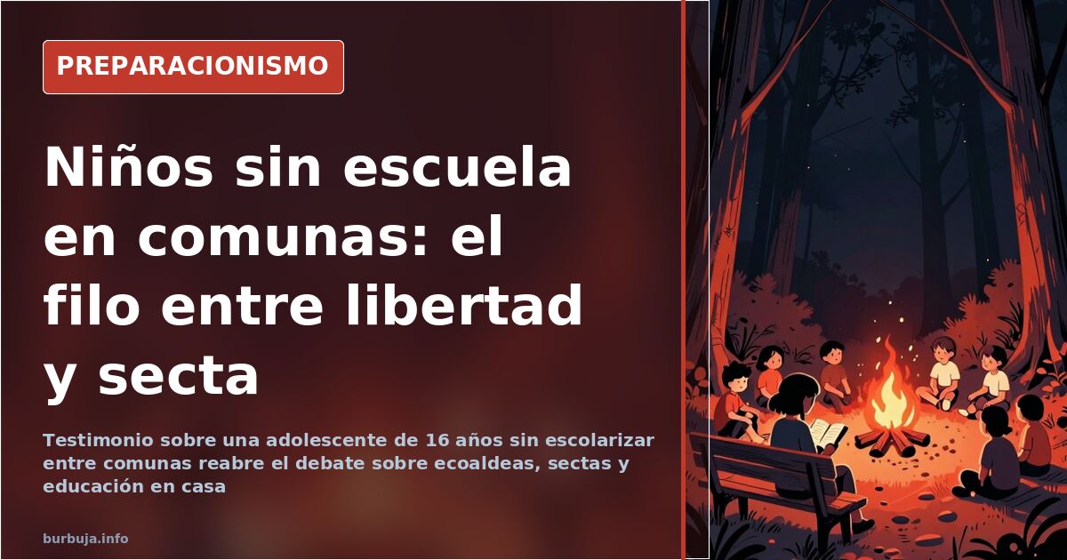 Niña jugando en una ecoaldea rural, símbolo del debate sobre la educación sin escuela y las comunidades alternativas