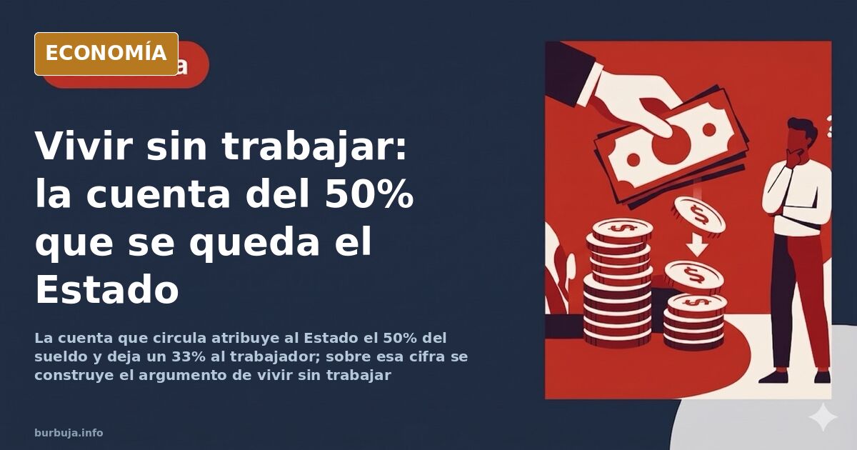 Ilustración editorial de una silla vacía ante una mesa de oficina iluminada, metáfora de vivir sin trabajar y del sueldo que 