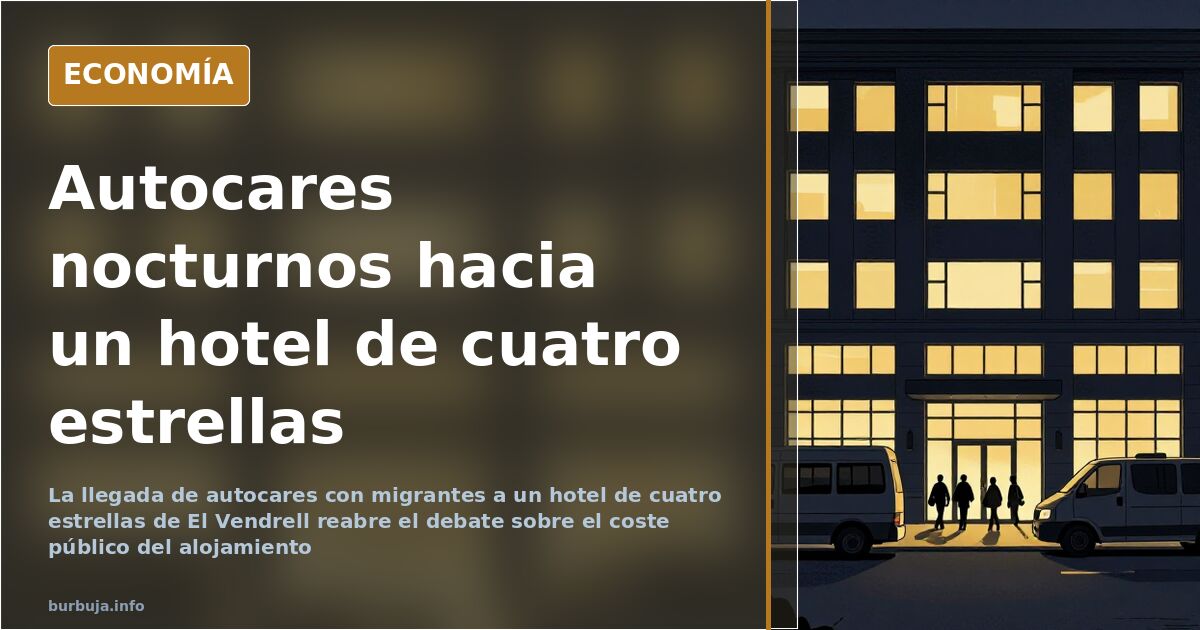 Autocares estacionados de noche junto a la entrada de un hotel de la costa de Tarragona