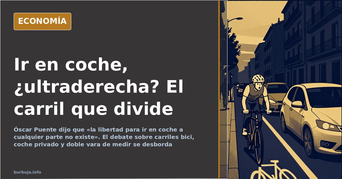 Ilustración editorial de un carril bici vacío junto a una carretera congestionada, con un coche oficial al fondo