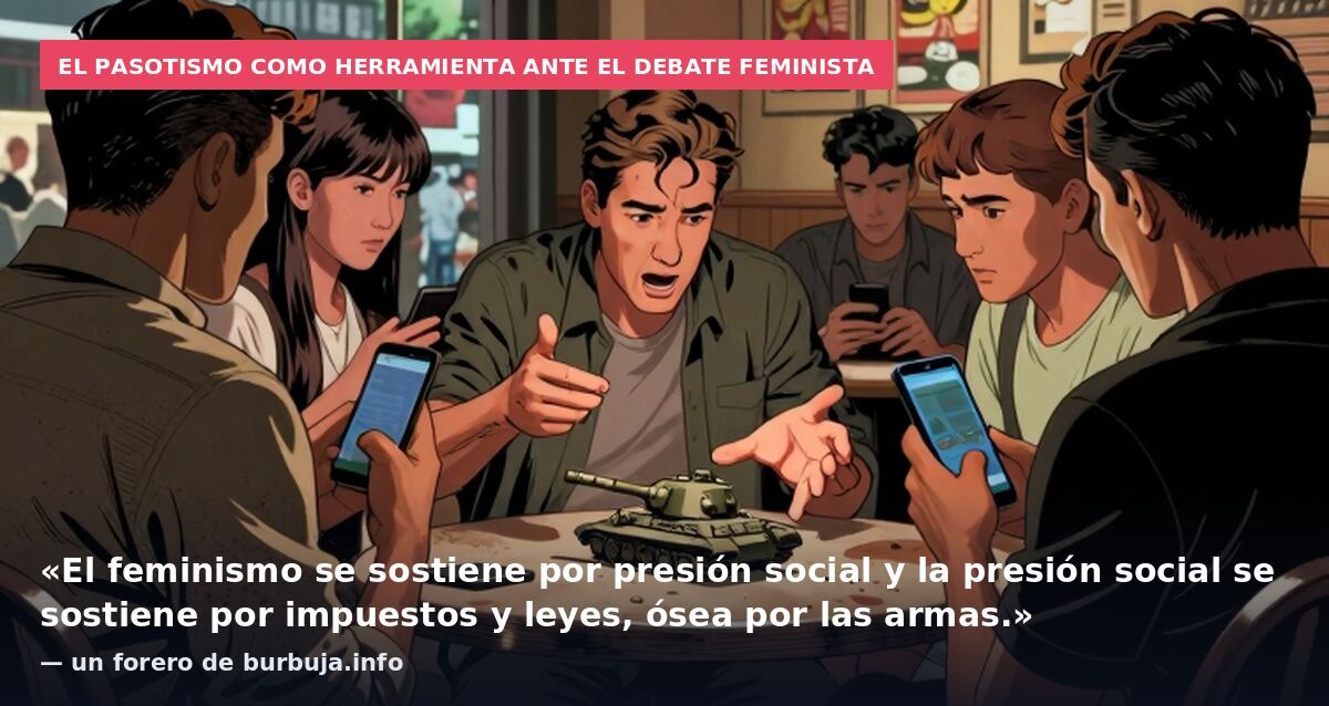 El pasotismo como herramienta ante el debate feminista: «El feminismo se sostiene por presión social y la presión social se sostiene por impuestos y leyes, ósea por las armas.» — un forero de burbuja.info