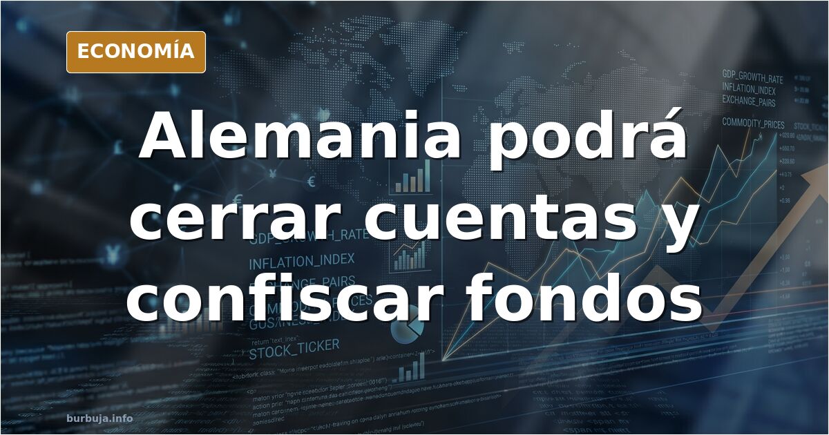 Fachada de un banco alemán con bandera nacional, ilustración editorial sobre el cierre de cuentas bancarias por motivos polít