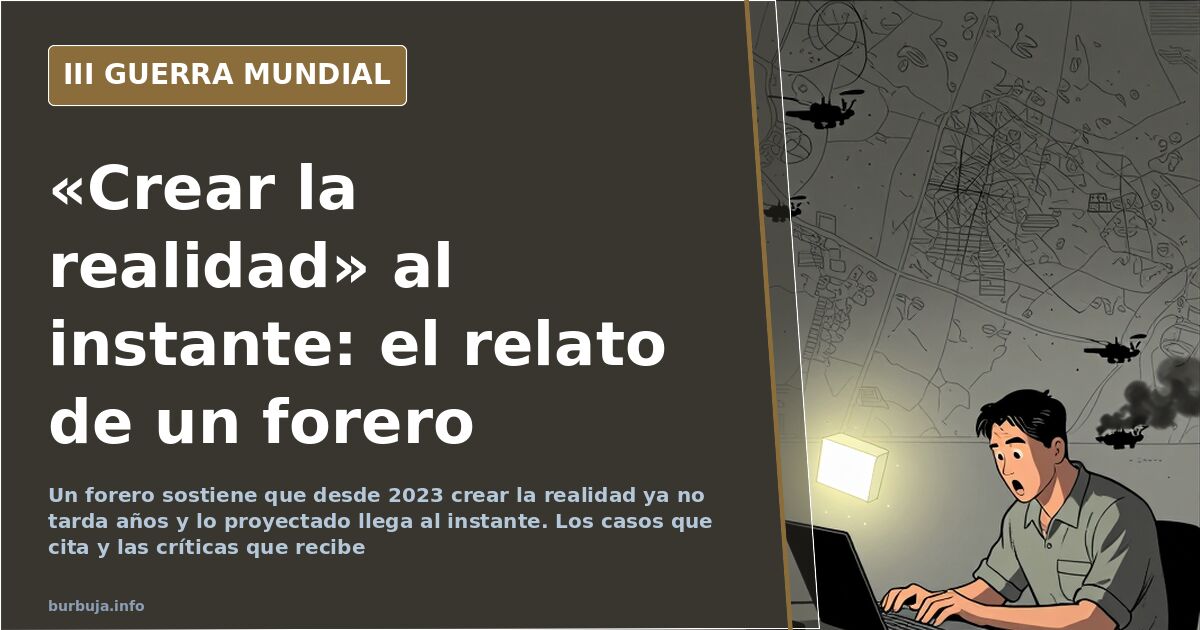 Silueta meditando frente a una ciudad desaturada con líneas de mapa y humo lejano, metáfora del relato sobre crear la realida