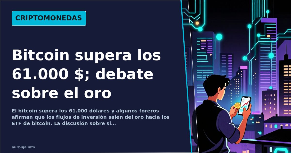 Bitcoin supera los 61.000 dólares; debate sobre el oro sigue abierto