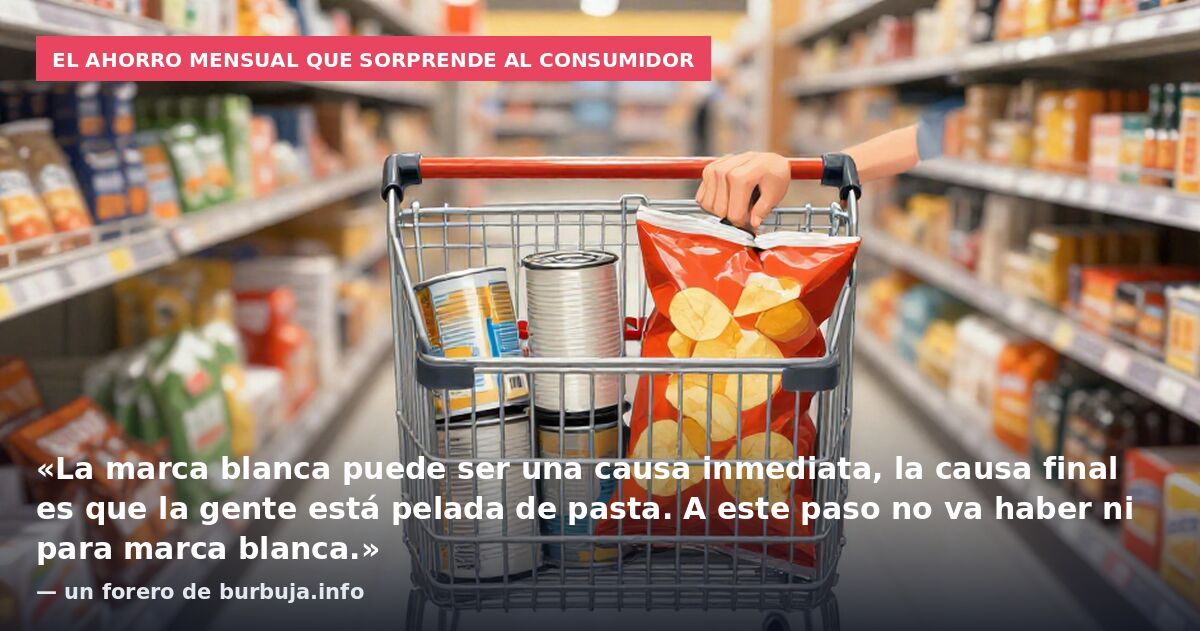El ahorro mensual que sorprende al consumidor: «La marca blanca puede ser una causa inmediata, la causa final es que la gente está pelada de pasta. A este paso no va haber ni para marca blanca.» — un forero de burbuja.info