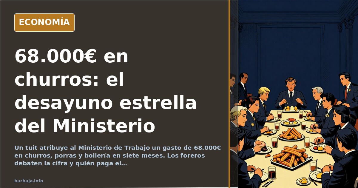 Ilustración editorial de una bandeja de churros y porras sobre un escritorio de oficina pública con documentos y un sello ofi